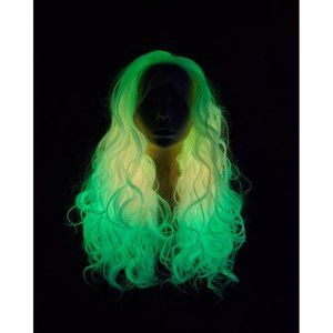 Yellow Pink White Curly Glow In The Dark Lace Front Heat Friendly Synthetic Wig